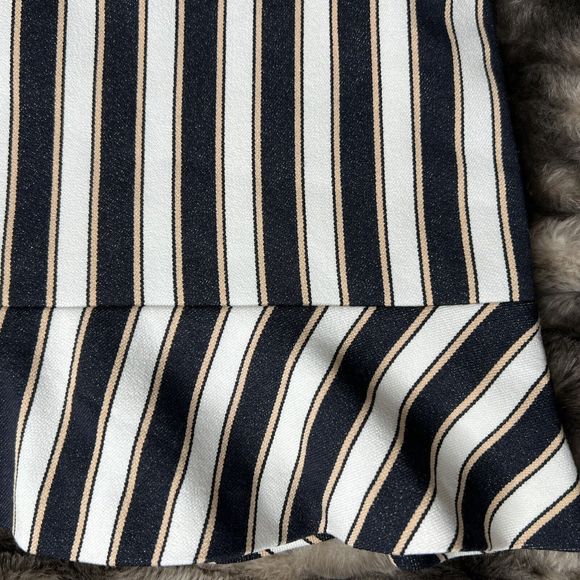 Ann Taylor Skirt Striped Black White Tan Knee Length Ruffle Career Size 4 Zipper - Picture 3 of 10